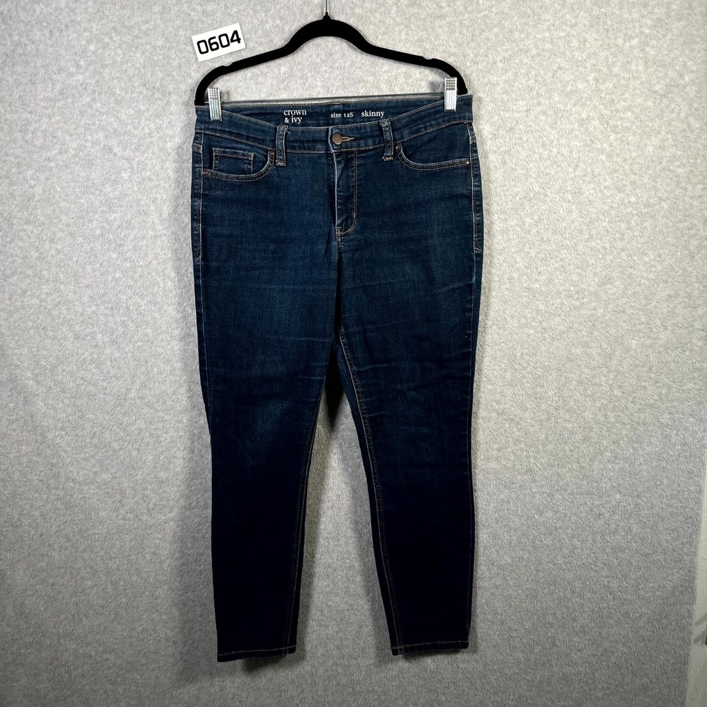 Crown & Ivy Jeans Womens‎ 12 Blue Denim Medium Wash Everyday Wear Skinny Leg